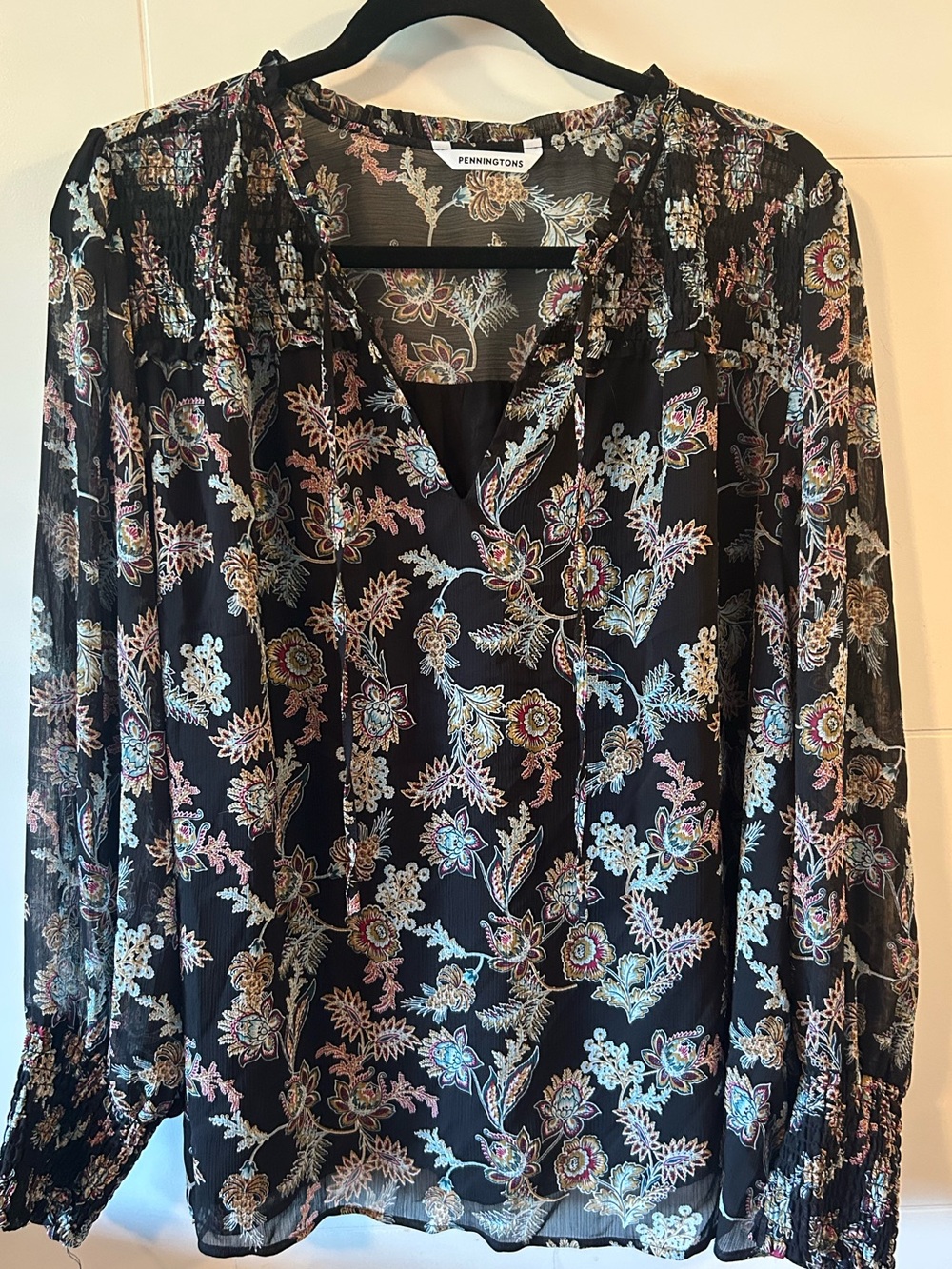 Penningtons Black Floral Sheer V-Neck Blouse